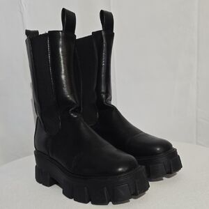 Sleek Black Leather Combat Boots